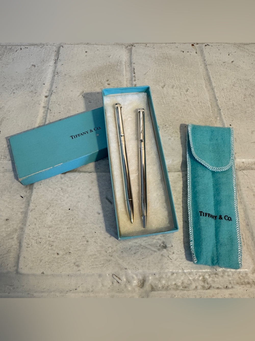 Vintage Tiffany & Co. Sterling Silver T-Clip Pen & Mechanical Pencil Set w/ Box